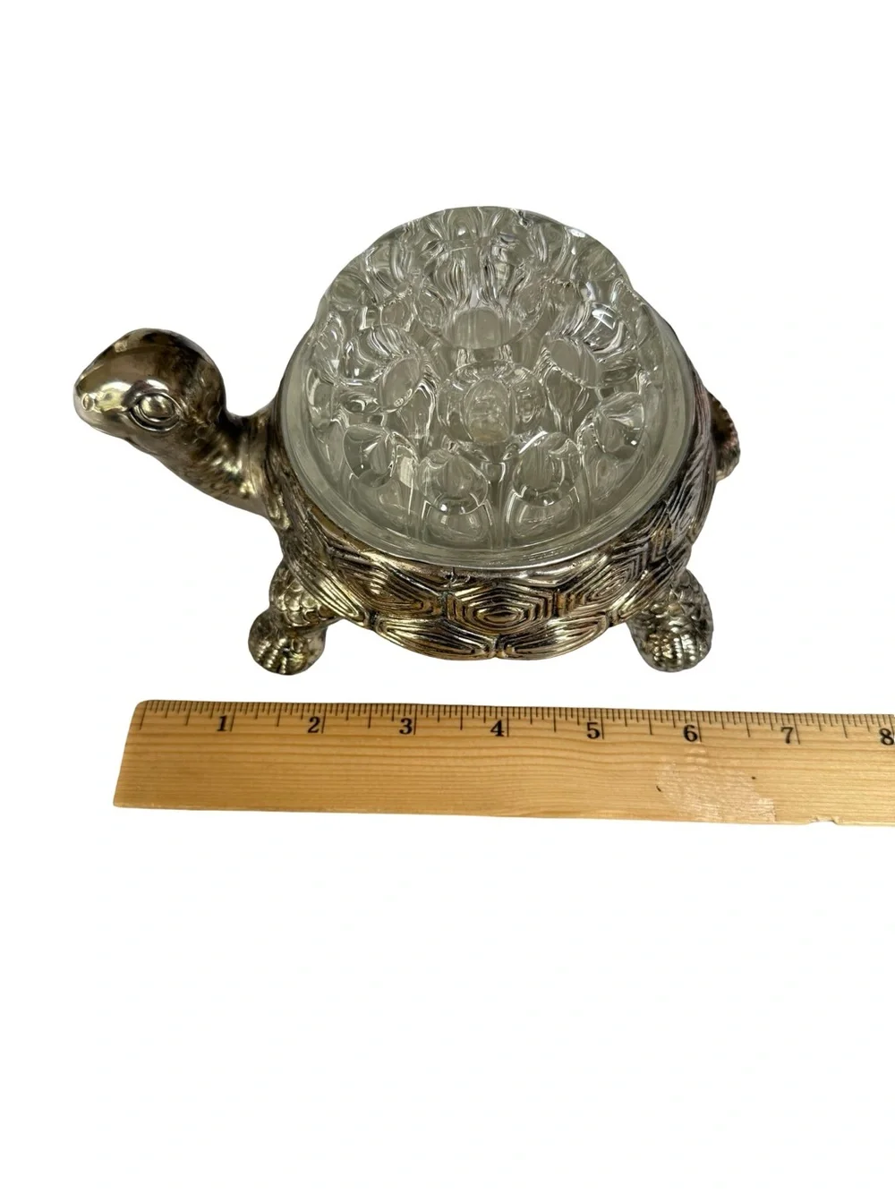 Vintage KI Silver Plate Turtle with Glass Flower Frog Insert